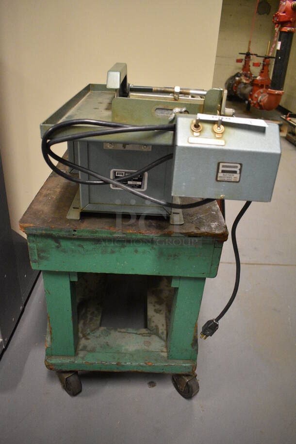 Raytech 10 Metal Diamond Saw on Wooden Stand w/ Commercial Casters. 18x30x35. (south basement 012) - Image 4 of 8