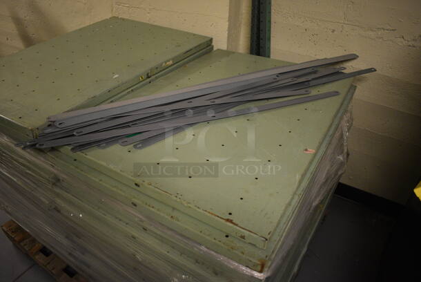 ALL ONE MONEY! PALLET LOT of Green Metal Shelves, Poles and Gray Connectors. Includes 36x24x1. (south basement 012) - Image 3 of 5