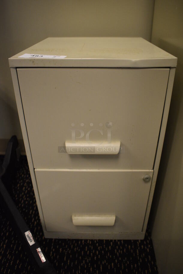 Tan Metal 2 Drawer Filing Cabinet. 14x19x25. (room 220)