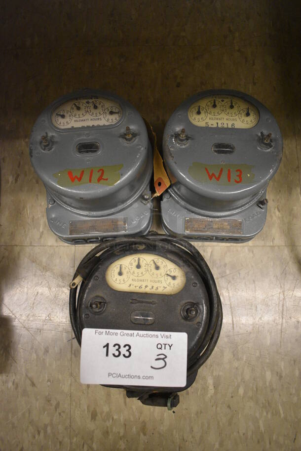 3 Metal Kilowatt Hour Trackers. 5x7x4. 3 Times Your Bid! (room 105)