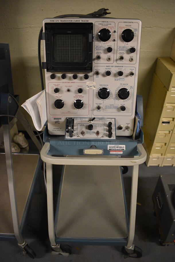 Tektronix Type 575 Metal Transistor Curve Tracker on Cart w/ Commercial Casters. 18x28x49. (south basement 012) - Image 1 of 9
