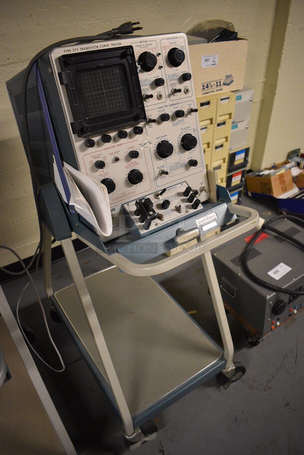 Tektronix Type 575 Metal Transistor Curve Tracker on Cart w/ Commercial Casters. 18x28x49. (south basement 012) - Image 2 of 9