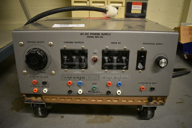 Hampden Model BPS-103 Metal AC DC Power Supply on Casters. 19x14x14. (south basement 012)