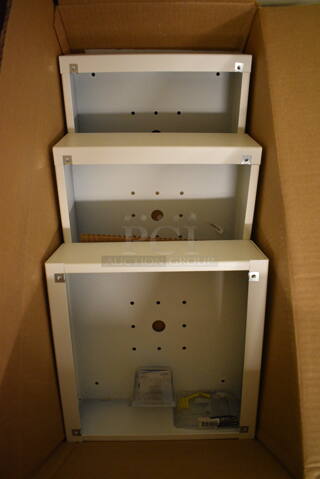 ALL ONE MONEY! Lot of 27 White Metal Boxes! 11.5x11.5x4. (south basement 019)