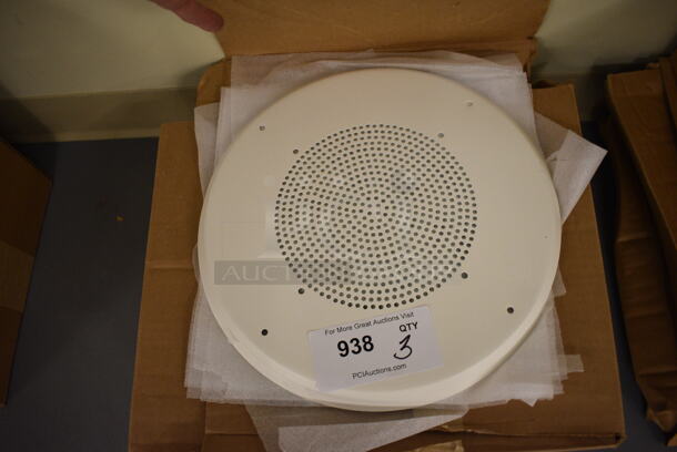 ALL ONE MONEY! Lot of 3 Boxes of Quam White Round Speaker Covers. 13x13. (south basement 019)