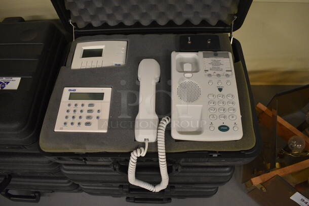 6 Thompson 2-9315A Telephone w/ 2 Boxes in Hard Case. 18x14x7. 6 Times Your Bid! (south basement 019)