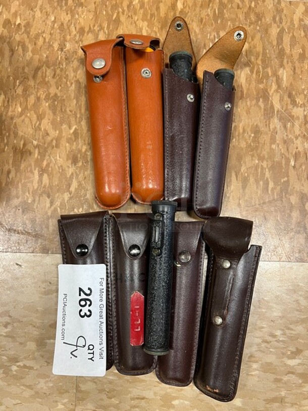 ALL ONE MONEY! Lot of 9 Metal Pieces in Sheaths! 5.5