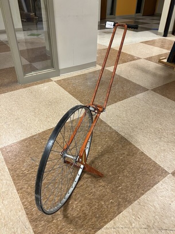 Orange Metal Measuring Wheel. 12x39x34. (room 122) - Image 3 of 5