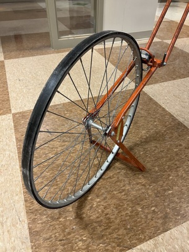 Orange Metal Measuring Wheel. 12x39x34. (room 122) - Image 4 of 5