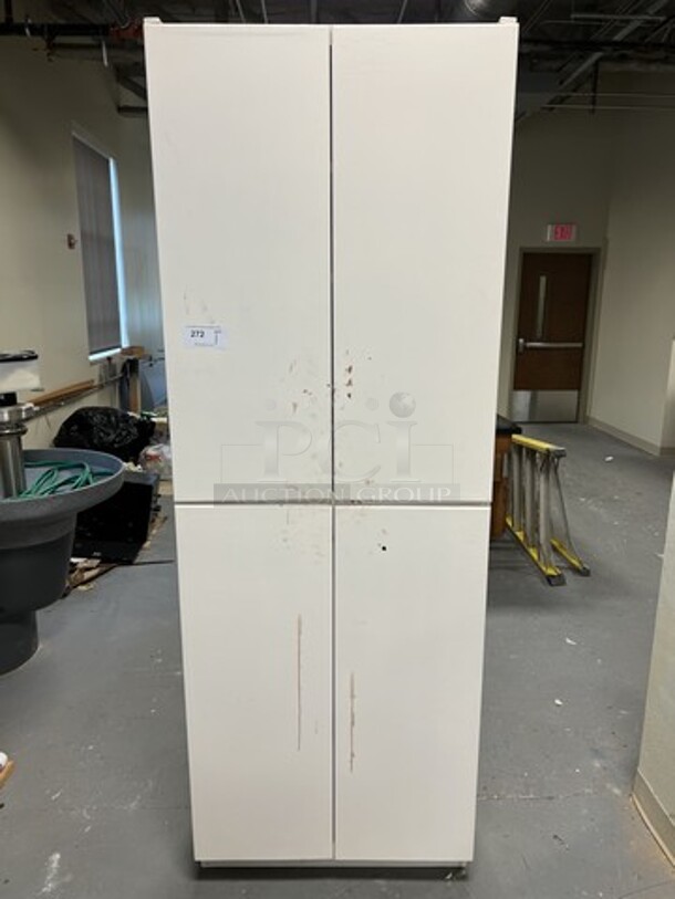 White Wooden 4 Door Cabinet. 30x16x84. (room 128)