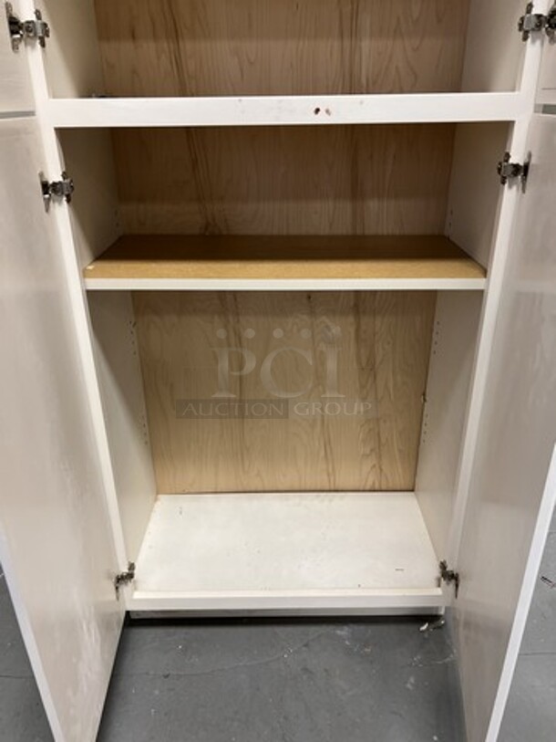 White Wooden 4 Door Cabinet. 30x16x84. (room 128) - Image 3 of 4