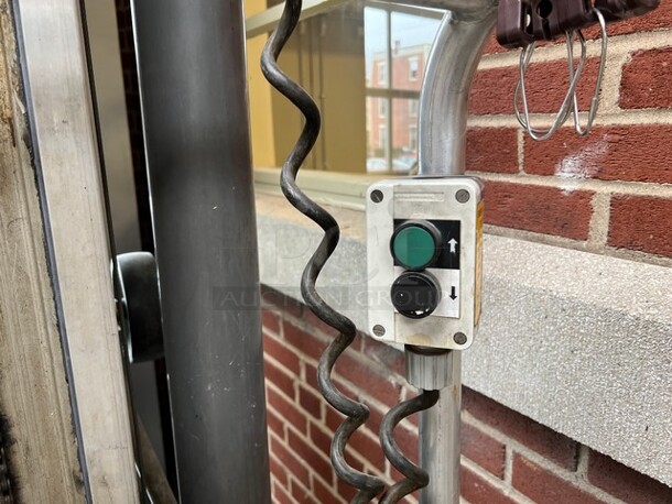 Genie Model PLC-30DC Metal Personnel Lift. 300 Pound Capacity. Unit Needs a New Chain. 28x48x91. (loading dock) - Image 6 of 12