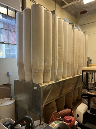 Sternvent Metal Industrial Floor Style Wood Shop Ventilation Dust Collector w/ Cincinnati Fan Model RBE-17 Air Handler. 460 Volts, 3 Phase. BUYER MUST REMOVE: Winning Bidder Will Have To Contact HACC To Make an Appointment To Remove This Item Between May 6th and May 13th. 41x136x112, 80x64x96. (room 128a)