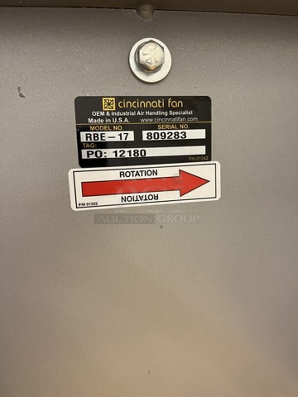 Sternvent Metal Industrial Floor Style Wood Shop Ventilation Dust Collector w/ Cincinnati Fan Model RBE-17 Air Handler. 460 Volts, 3 Phase. BUYER MUST REMOVE: Winning Bidder Will Have To Contact HACC To Make an Appointment To Remove This Item Between May 6th and May 13th. 41x136x112, 80x64x96. (room 128a) - Image 8 of 12