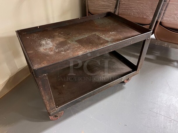 Brown Metal Push Cart w/ Handle and Under Shelf on Commercial Casters. 19x34x39.5. (room 130) - Image 2 of 3
