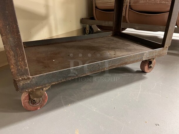 Brown Metal Push Cart w/ Handle and Under Shelf on Commercial Casters. 19x34x39.5. (room 130) - Image 3 of 3