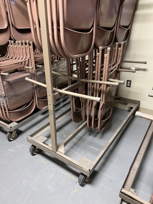 Brown Metal Portable Folding Chair Cart on Commercial Casters w/ 24 Brown Metal Folding Chairs. 60x30x69, 18x2x38. (room 130) - Image 4 of 4