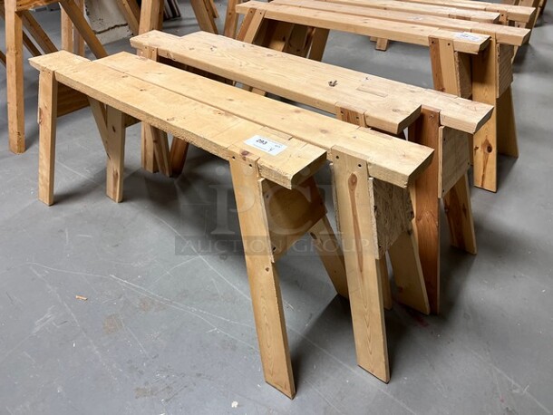 4 Wooden Saw Horses. Includes 48x16x24, 48x12x24. 4 Times Your Bid! (room 130)