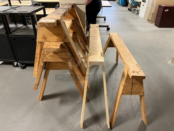 5 Wooden Saw Horses. Includes 48x25x28. 5 Times Your Bid! (room 130)