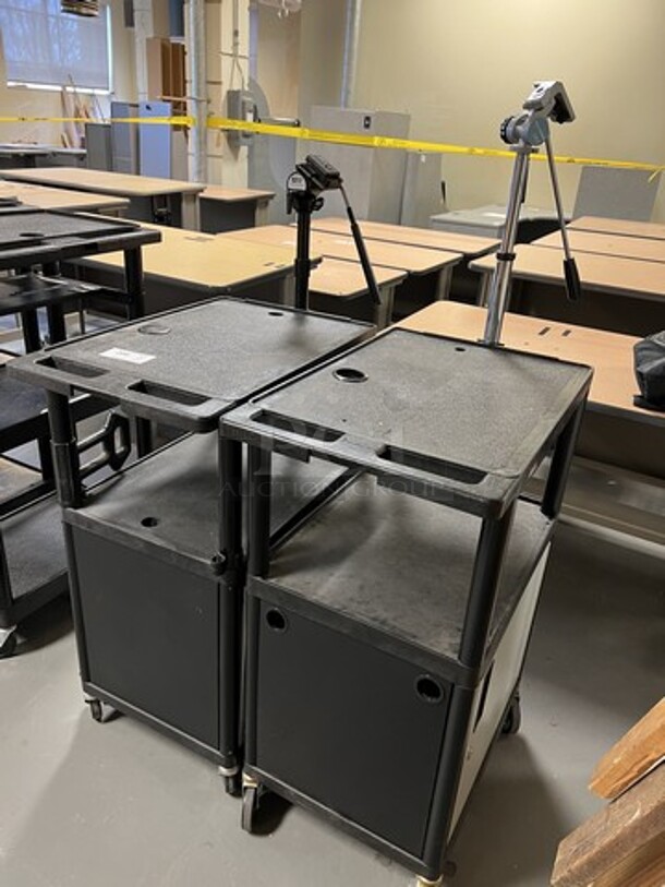 2 Black Poly 2 Tier AV Cart on Commercial Casters. 18x28x58, 18x28x53. 2 Times Your Bid! (room 130) - Image 2 of 4