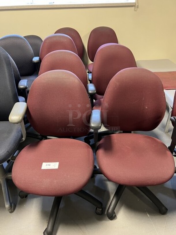 9 Maroon Office Chairs w/ Arm Rests on Casters. Includes 25x23x36. 9 Times Your Bid! (room 130) - Image 2 of 4