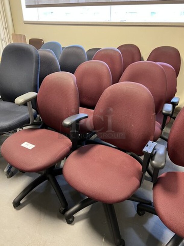 9 Maroon Office Chairs w/ Arm Rests on Casters. Includes 25x23x36. 9 Times Your Bid! (room 130) - Image 3 of 4