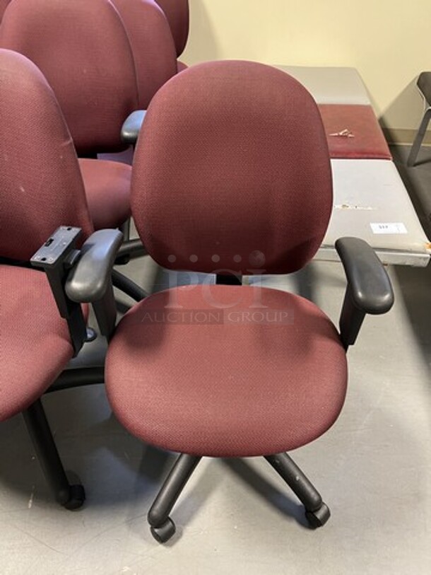 9 Maroon Office Chairs w/ Arm Rests on Casters. Includes 25x23x36. 9 Times Your Bid! (room 130) - Image 4 of 4