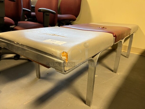 Gray Metal Bench w/ Gray and Red Cushions. 66x22x17. (room 130) - Image 3 of 3