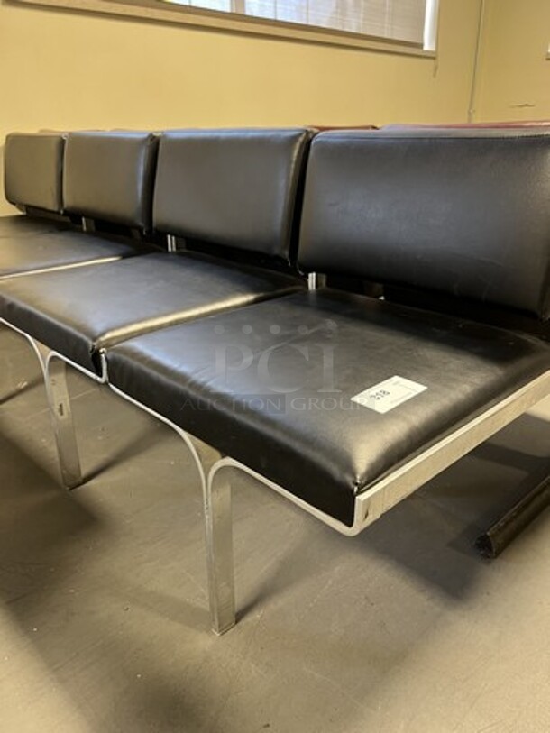 Gray Metal Bench w/ Black Cushions. 88x22x30. (room 130) - Image 2 of 3