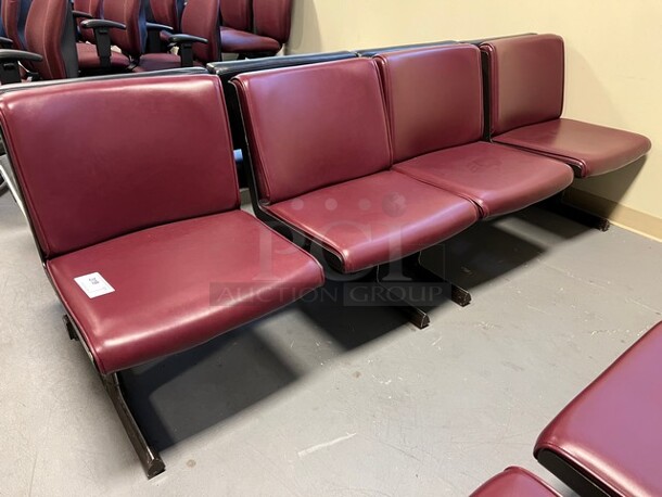 Gray Metal Bench w/ Maroon Cushions. 92x24x30. (room 130)