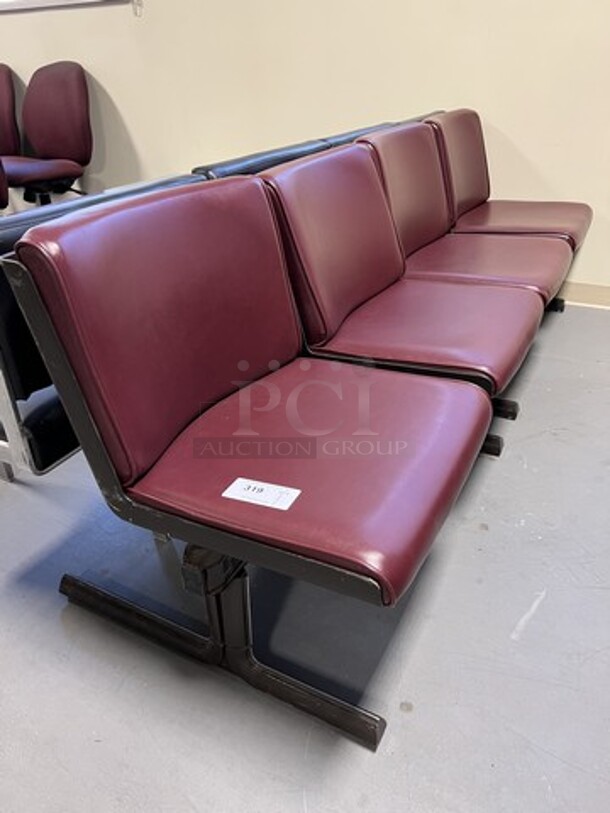 Gray Metal Bench w/ Maroon Cushions. 92x24x30. (room 130) - Image 2 of 5