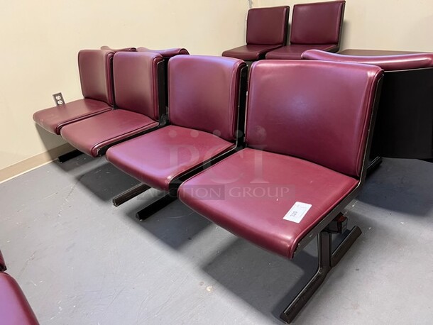 Gray Metal Bench w/ Maroon Cushions. 92x24x30. (room 130)