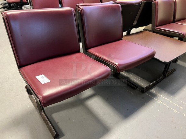 Gray Metal Bench w/ Maroon Cushions and Center Wood Pattern Tabletop. 120x30x30. (room 130) - Image 2 of 3