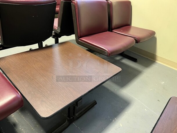 Gray Metal Bench w/ Maroon Cushions and Center Wood Pattern Tabletop. 120x30x30. (room 130) - Image 3 of 3