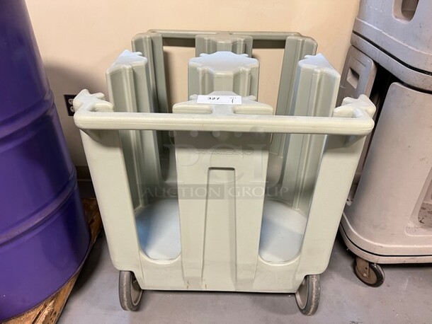 Cambro Poly Dish Cart w/ Push Handles on Commercial Casters. 32.5x27.5x32. (room 130)