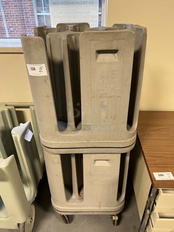 2 Metro Gray Poly Dish Carts. 1 on Commercial Casters. Includes 22x22x32. 2 Times Your Bid! (room 130)