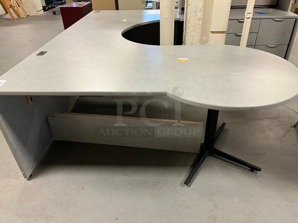 Gray U Shaped Desk w/ Cabinet and Drawers. BUYER MUST REMOVE: Give Yourself Ample Time To Remove This Item on Pick Up Day. 100x102x67. (room 130) - Image 2 of 5