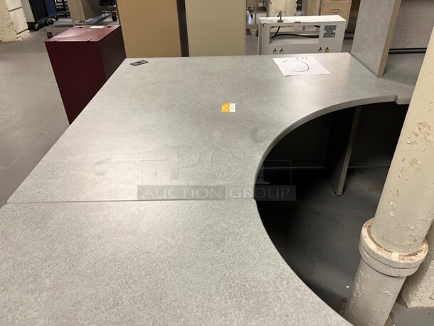 Gray U Shaped Desk w/ Cabinet and Drawers. BUYER MUST REMOVE: Give Yourself Ample Time To Remove This Item on Pick Up Day. 100x102x67. (room 130) - Image 3 of 5