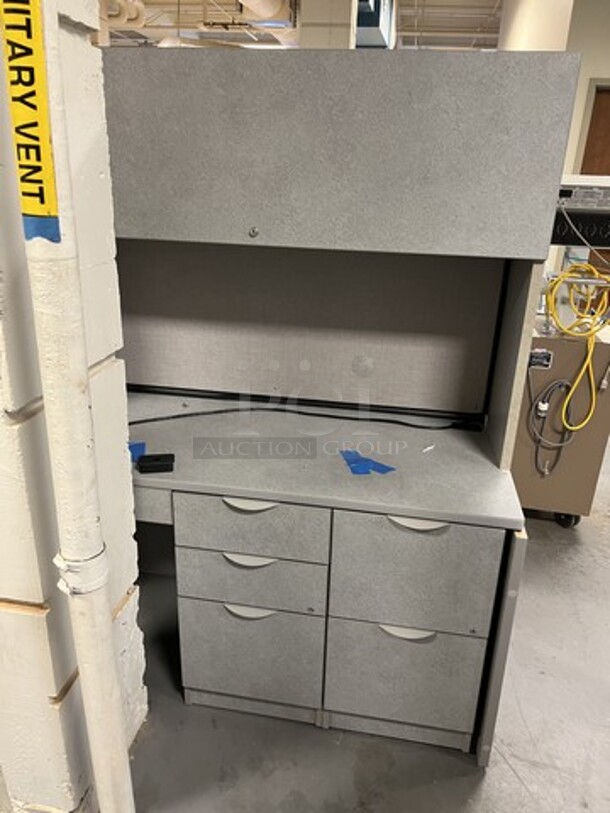 Gray U Shaped Desk w/ Cabinet and Drawers. BUYER MUST REMOVE: Give Yourself Ample Time To Remove This Item on Pick Up Day. 100x102x67. (room 130) - Image 4 of 5