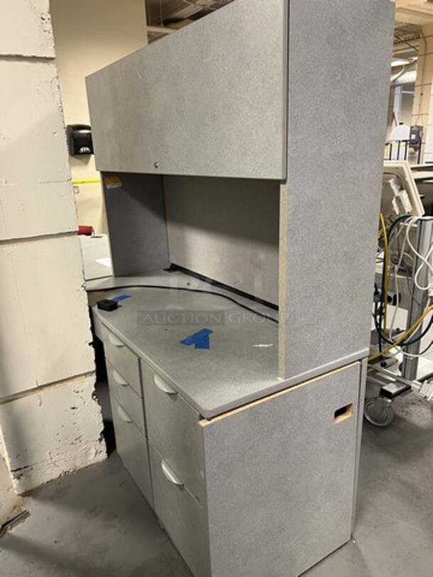 Gray U Shaped Desk w/ Cabinet and Drawers. BUYER MUST REMOVE: Give Yourself Ample Time To Remove This Item on Pick Up Day. 100x102x67. (room 130) - Image 5 of 5