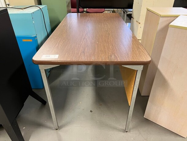 Wood Pattern Table on Metal Legs. 60x30x30. (room 130)