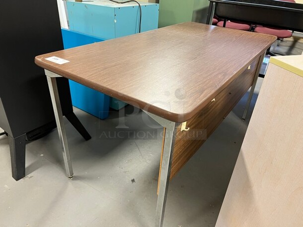 Wood Pattern Table on Metal Legs. 60x30x30. (room 130) - Image 2 of 3