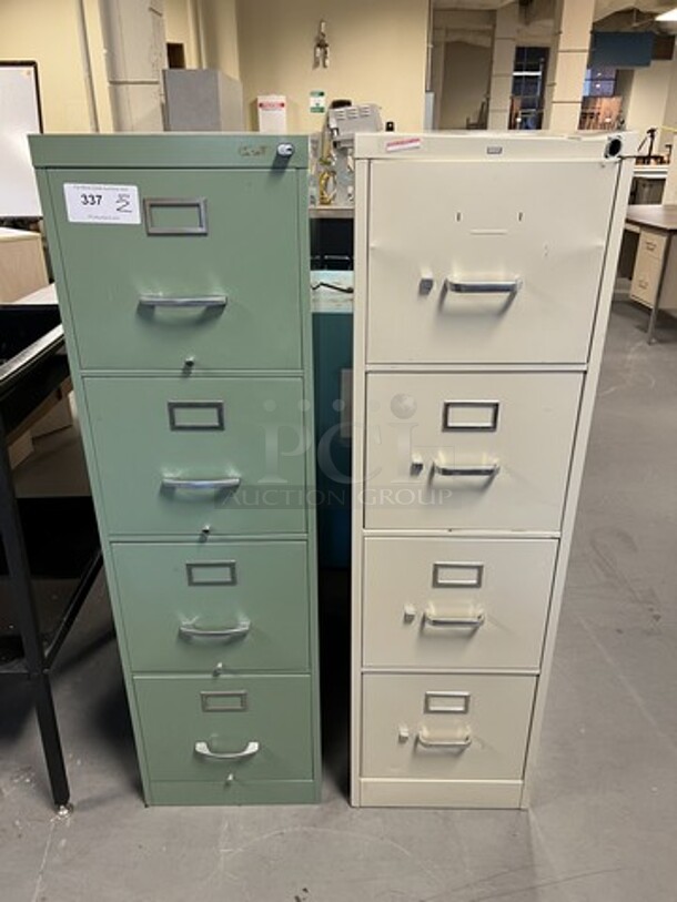 2 Metal Filing Cabinets. 15x25x52, 15x29x52. 2 Times Your Bid! (room 130)