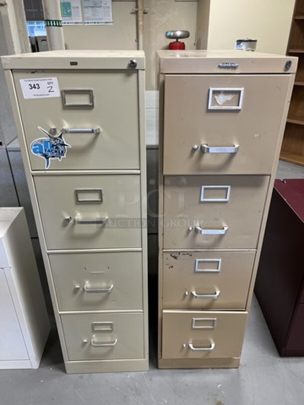 2 Metal 4 Drawer Filing Cabinets. 15x27x52, 15x26x52. 2 Times Your Bid! (room 130)