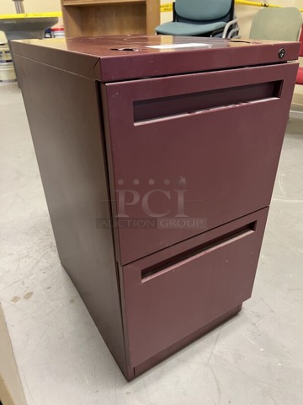 Maroon Metal 2 Drawer Filing Cabinet. 15x21.5x28. (room 130) - Image 2 of 4