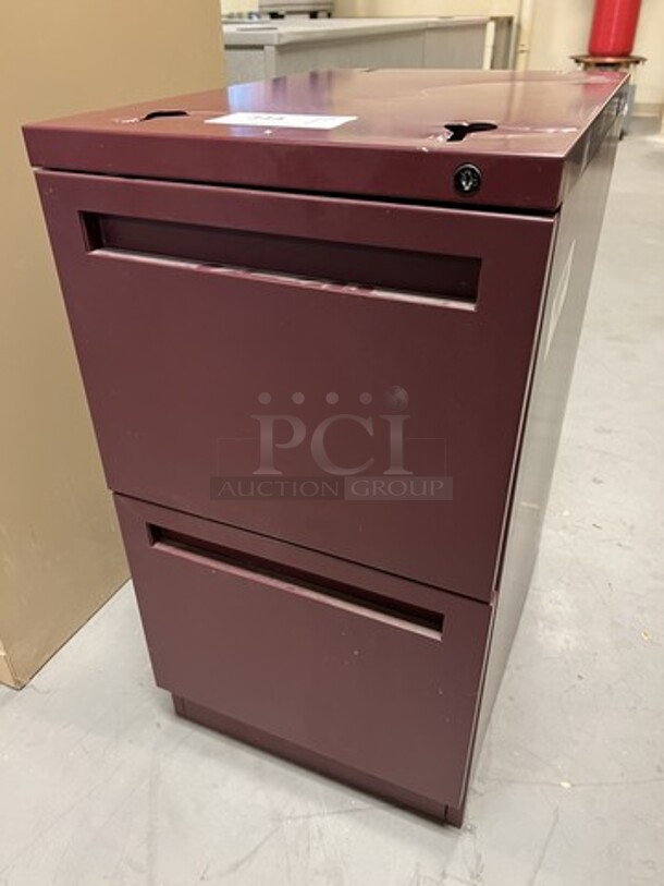 Maroon Metal 2 Drawer Filing Cabinet. 15x21.5x28. (room 130) - Image 3 of 4