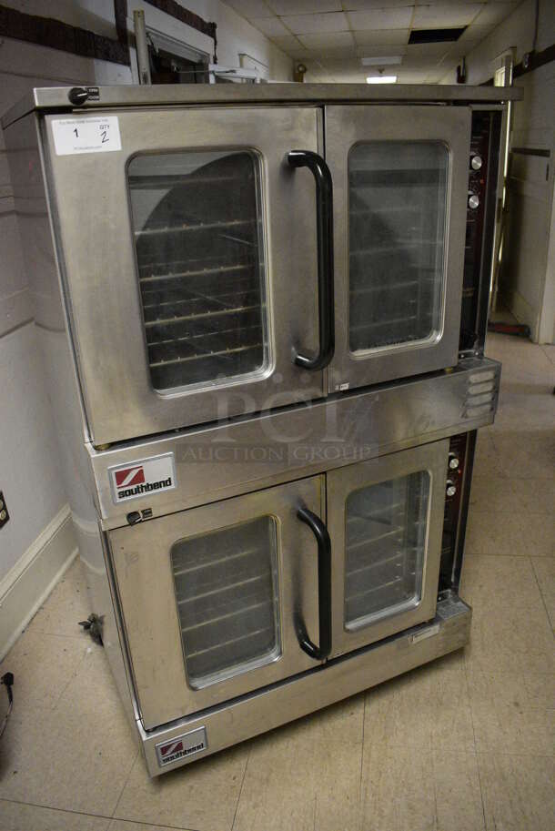 2 Southbend Marathoner Gold Model ES-20PC Stainless Steel Commercial Gas Powered Full Size Convection Ovens w/ View Through Doors, Metal Oven Racks and Thermostatic Controls on Commercial Casters. BUYER MUST REMOVE. 38x42x63.5. 2 Times Your Bid! (Clearview Elementary - Upstairs Hallway) - Image 2 of 11
