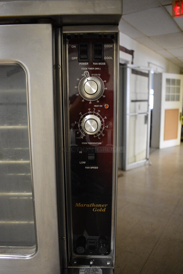 2 Southbend Marathoner Gold Model ES-20PC Stainless Steel Commercial Gas Powered Full Size Convection Ovens w/ View Through Doors, Metal Oven Racks and Thermostatic Controls on Commercial Casters. BUYER MUST REMOVE. 38x42x63.5. 2 Times Your Bid! (Clearview Elementary - Upstairs Hallway) - Image 4 of 11