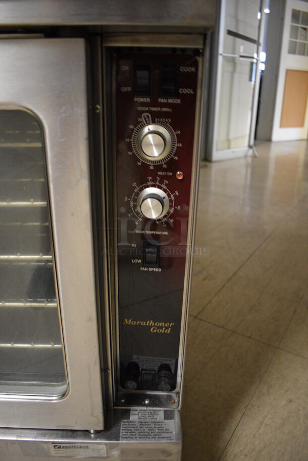 2 Southbend Marathoner Gold Model ES-20PC Stainless Steel Commercial Gas Powered Full Size Convection Ovens w/ View Through Doors, Metal Oven Racks and Thermostatic Controls on Commercial Casters. BUYER MUST REMOVE. 38x42x63.5. 2 Times Your Bid! (Clearview Elementary - Upstairs Hallway) - Image 6 of 11