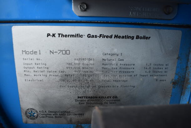 PK Thermific Model N-700 Metal Floor Style Natural Gas Fired Heating Boiler. BUYER MUST REMOVE. 20x47x56. (stadium) - Image 7 of 9